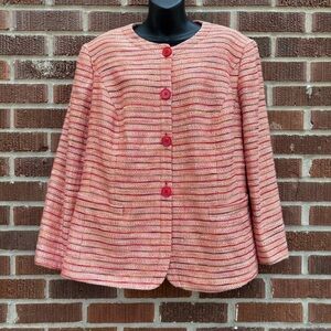 LAFAYETTE 148 Orange Cotton blend Button up faux pockets Tweed Blazer Size 16